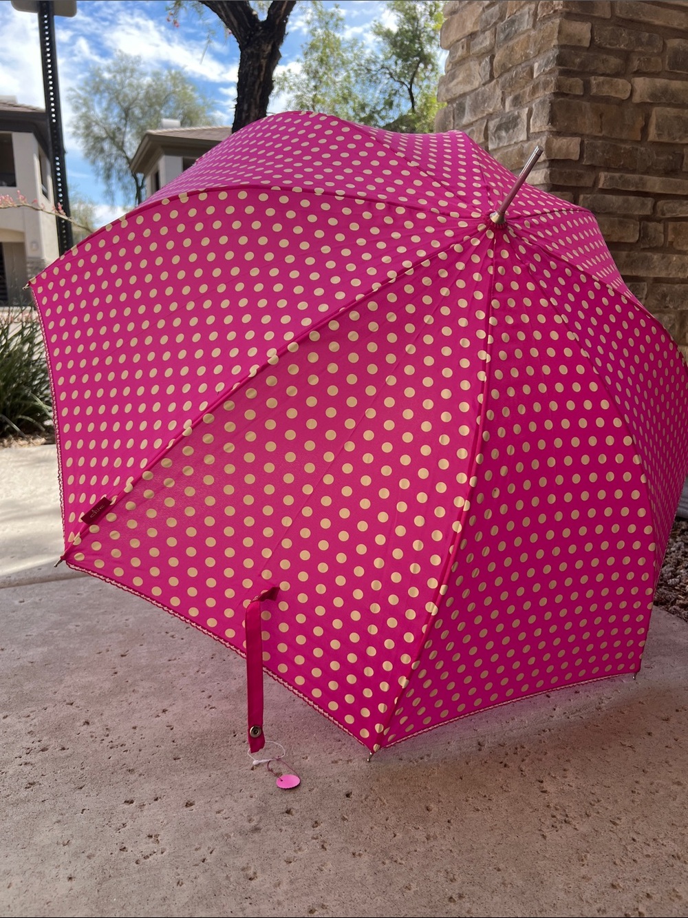 Whimsical White Polka Dot and Ruffle Foldup Umbrella - vintage style - New